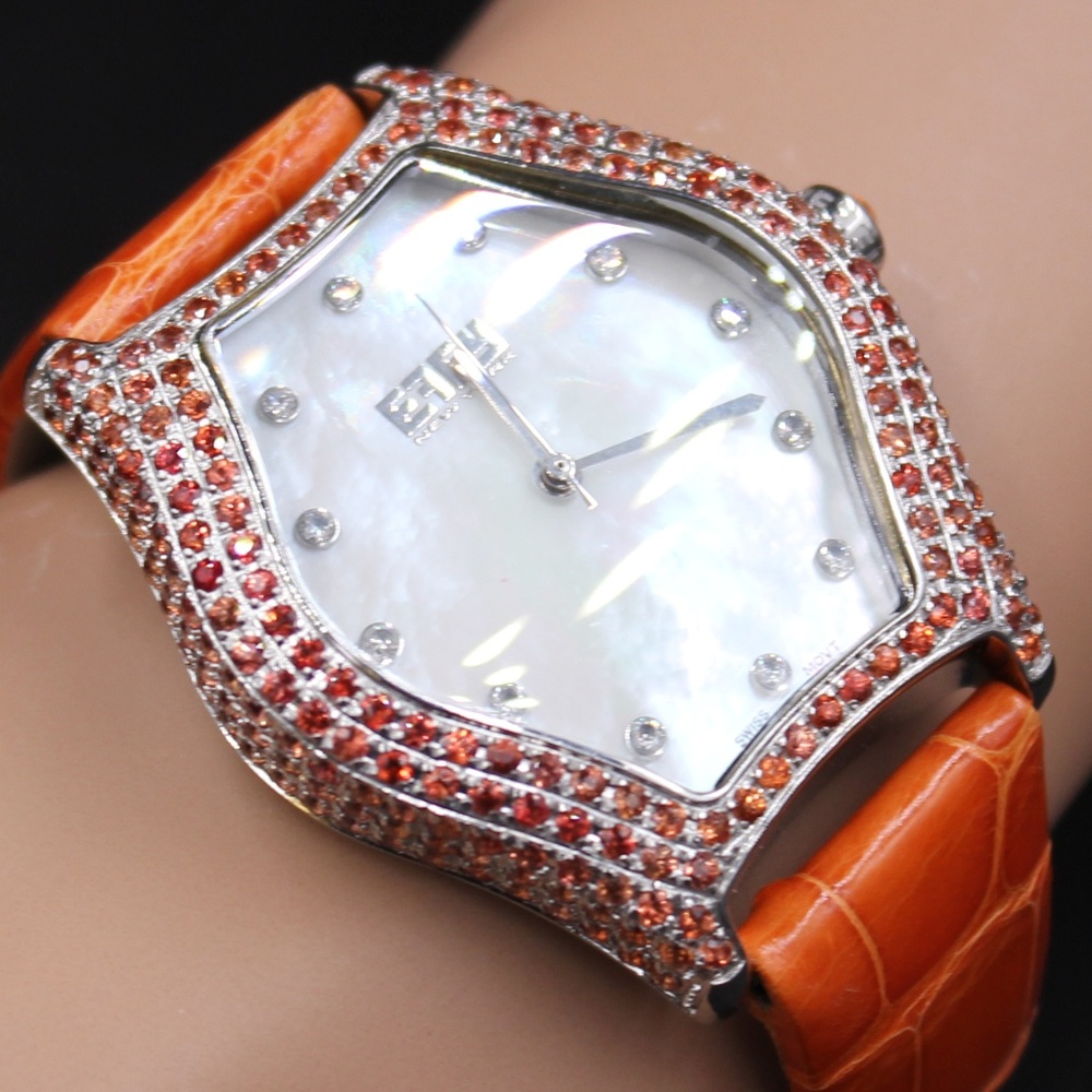 Orange Sapphire Diamond 4.73 Ct Luxury Watch